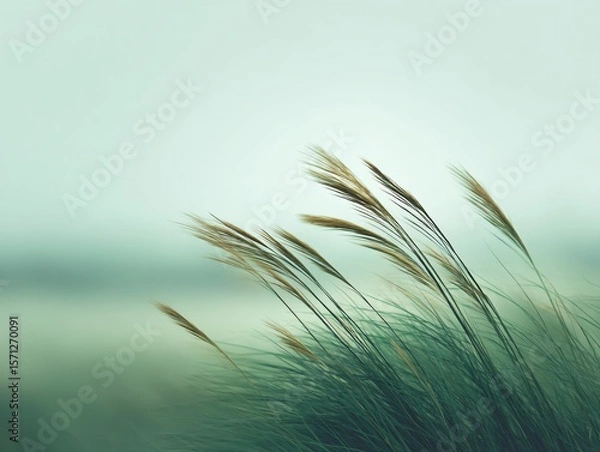 Fototapeta Motion blur photography of tall grass swaying in nature soft light blurred background for tranquil aesthetic