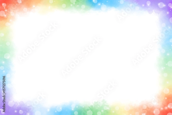 Fototapeta A faint rainbow smoke frame with bokeh reflections and shimmering glow.