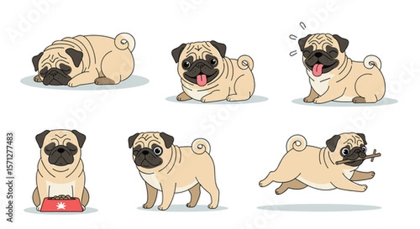 Obraz Adorable pixel art collection of pugs showing various fun activities and poses