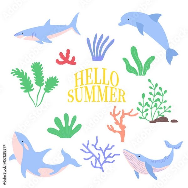 Obraz 여름 요소 바닷속 생물 고래
