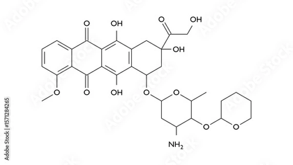 Fototapeta pirarubicin molecule, structural chemical formula, ball-and-stick model, isolated image antineoplastic