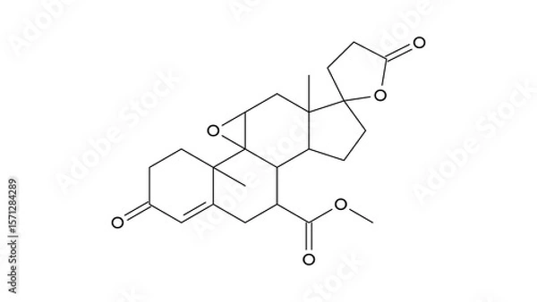 Fototapeta eplerenone molecule, structural chemical formula, ball-and-stick model, isolated image aldosterone antagonist