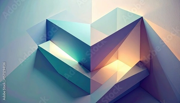 Obraz Blue geometric 3D glass abstract background for business finance and design concept illustration with chart diagram icons