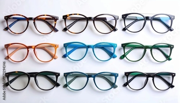 Obraz Stylish eyewear accessories featuring isolated black frame spectacles and clear optical lenses on a white background