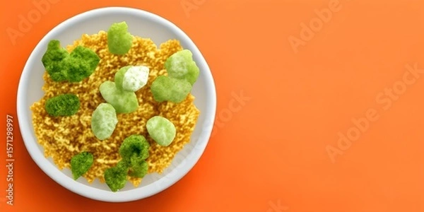 Fototapeta A bowl of fresh pasta with slices of lime and sprigs of mint on top