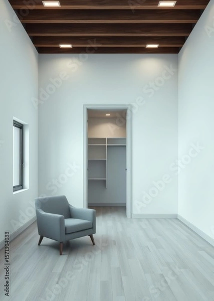 Fototapeta An empty white room with a wooden floor large window and blank white wall serves as a versatile studio or office space providing a clean canvas for interior product displays and branding design sho