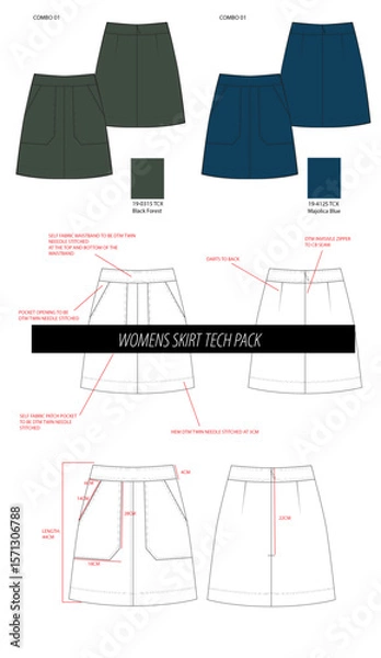 Fototapeta WOMENS skirt tech pack