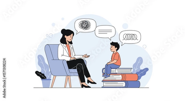 Obraz Child psychologist offers support and understanding during therapy session with young boy experiencing distress