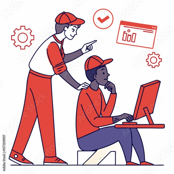 Fototapeta Two Men Collaborating on a Computer Project