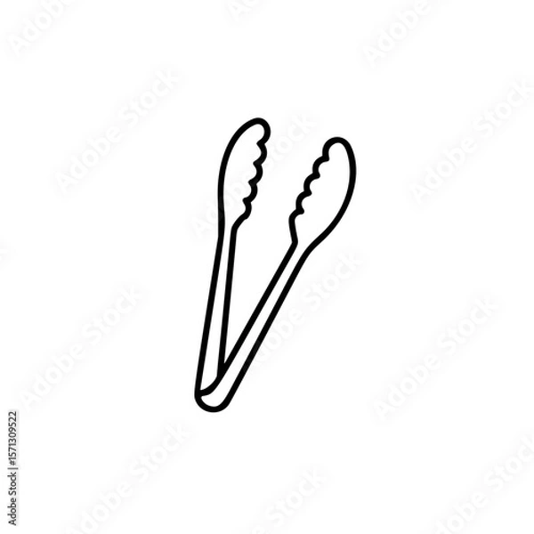 Fototapeta Kitchen tongs in simple linear vector icon style on white background  