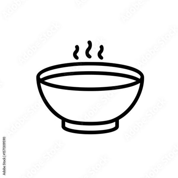 Fototapeta Bowl of hot soup with steam in simple linear vector icon  