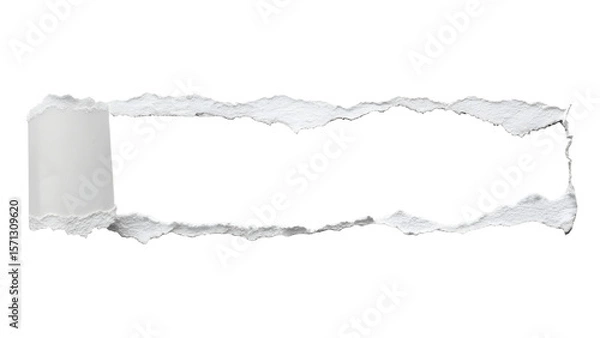 Fototapeta Torn paper strip with rough edge mockup, realistic ripped layout for text or branding on transparent background, PNG file