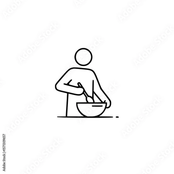 Fototapeta Person stirring ingredients in a bowl, concept of simple linear vector icon  