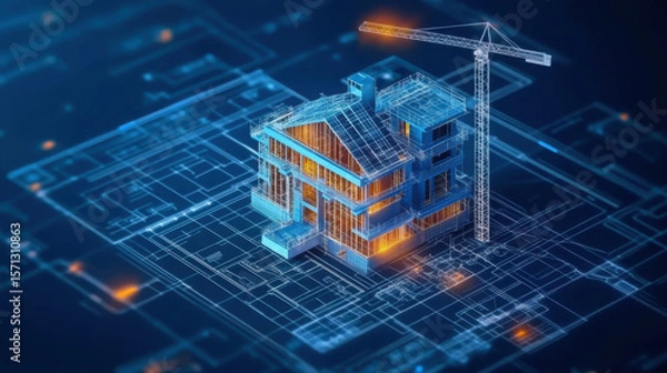 Fototapeta digital construction building information modeling concept 3d model