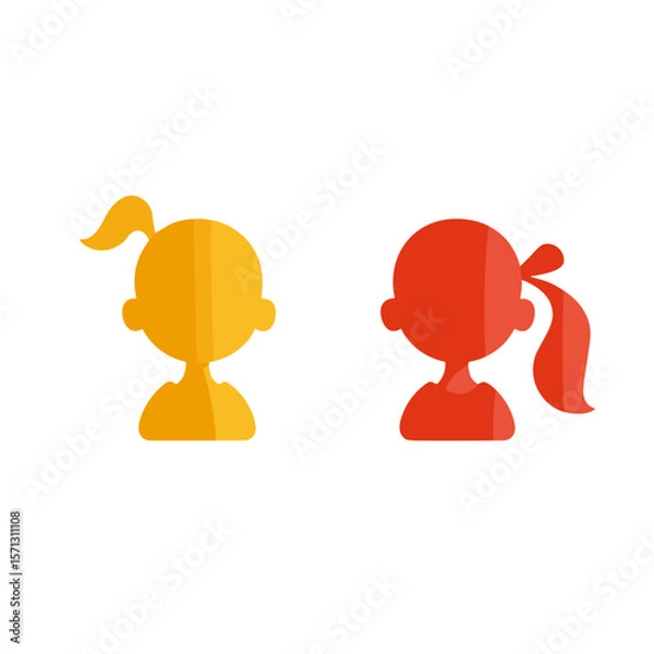 Obraz Stylized illustrations of two colorful children silhouettes on a white background with copy space
