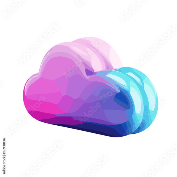 Fototapeta Stylish gradient cloud illustration in pink and blue on a white background with copy space