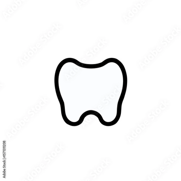 Obraz Simple outline of a tooth illustration on a white background with copy space