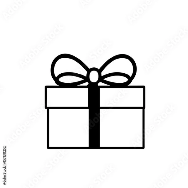 Fototapeta Simple black gift box illustration with a bow on a white background and copy space