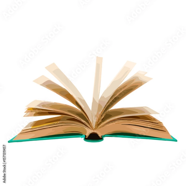 Fototapeta Open book with fanned-out pages on a white background and copy space