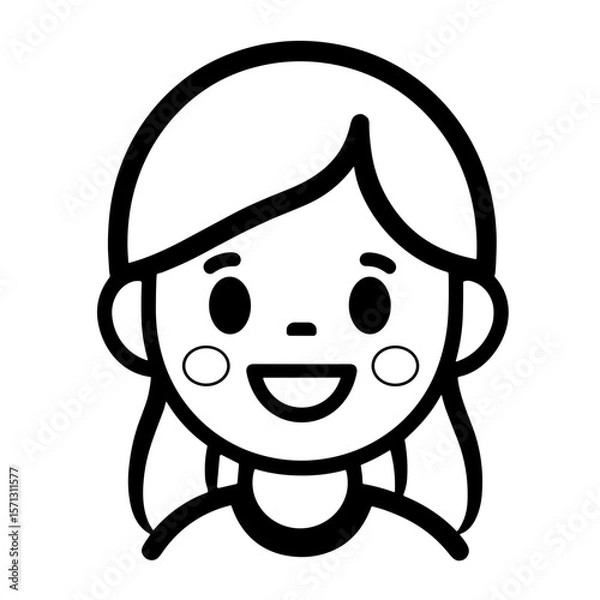 Fototapeta Simple line art illustration of a smiling girl's face on a white background with copy space
