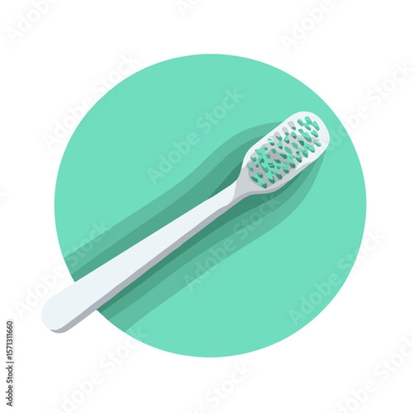 Fototapeta Modern white toothbrush on a mint green circular background with copy space