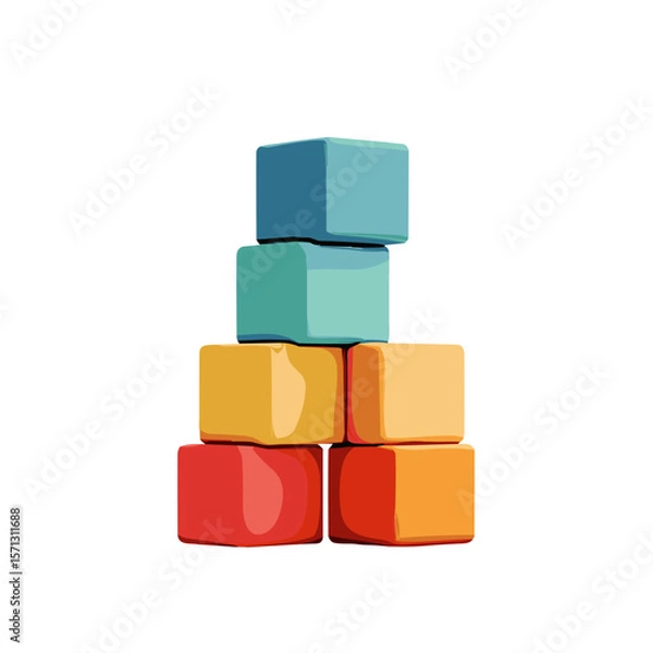 Fototapeta Colorful building blocks stacked in a pyramid on a white background with copy space