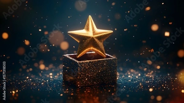 Fototapeta Glittering Golden Star on a Sparkling Base with Bokeh Background