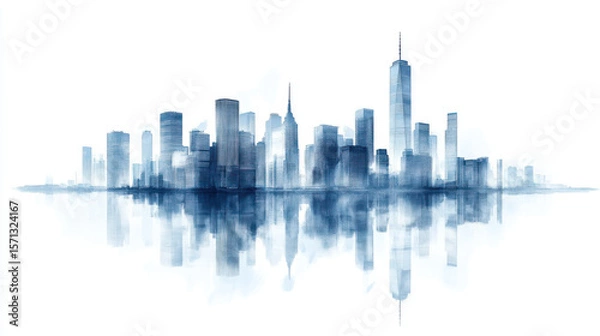 Fototapeta ityscape  With Skyscrapers At The Waterfront isolated On A white Background