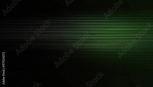 Fototapeta A green line pattern on a black background, with a light effect in an abstract art style
