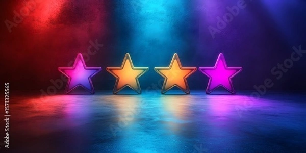Fototapeta Colorful illuminated stars on vibrant stage with moody lighting