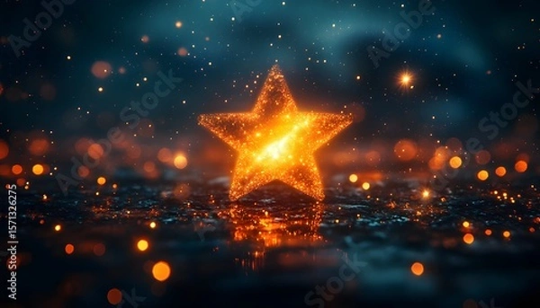 Fototapeta Glowing Star with Sparkles and Bokeh Effect on Dark Background