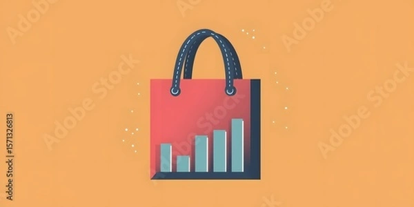 Fototapeta Shopping Bag with Increasing Bar Graph and Orange Background