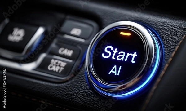 Obraz Start ai illuminated button on leather