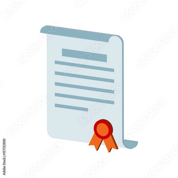 Fototapeta Diploma scroll, certificate symbol. Flat Isometric Icon or Logo. 3D Style Pictogram for Web Design, UI, Mobile App, Infographic.
