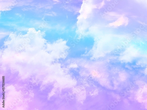 Fototapeta beauty sweet pastel blue and purple colorful with fluffy clouds on sky. multi color rainbow image. abstract fantasy growing light