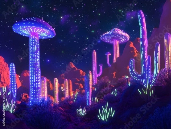 Fototapeta Crystal Dunes: A Desert Where Glowing Crystals Rise in Place of Cacti