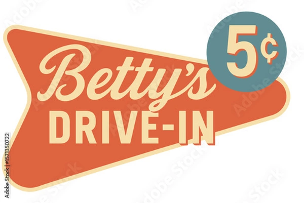Fototapeta A vintage sign for Betty's Drive-In, showcasing classic diner imagery and design. Modern flat vector sticker label with icon and badge style, transparent background