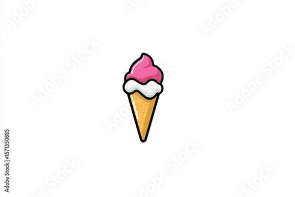 Fototapeta Minimalist vector ice cream cone design featuring pink and white soft serve on a cone, perfect for summer themed graphics and applications in food-related contexts