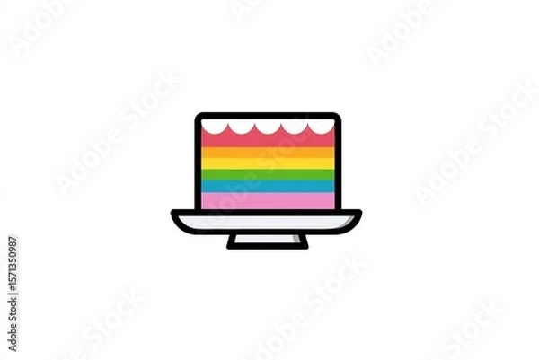 Fototapeta Delightful minimalist vector rainbow cake icon featuring flat design with vibrant stripes on a clean white background for joyful celebrations and special occasions