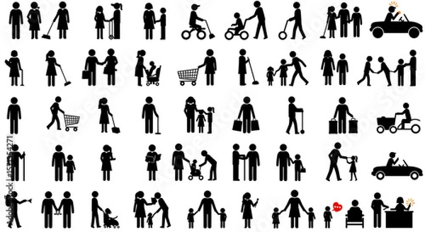Fototapeta Diverse people icons represent various activities and stages of life in a simple silhouette style offering visual clarity