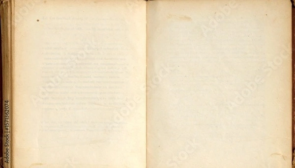 Obraz Old open book with aged, blank cream pages, ideal as a vintage paper background or texture.