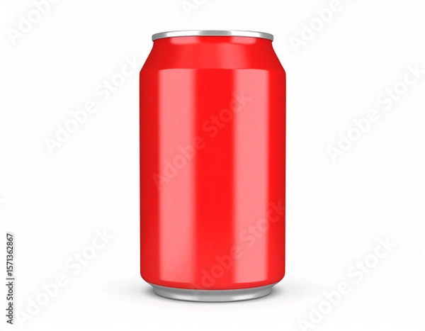 Fototapeta A solitary vibrant red aluminum soda or beverage can isolated against a clean white background presented for design projects.