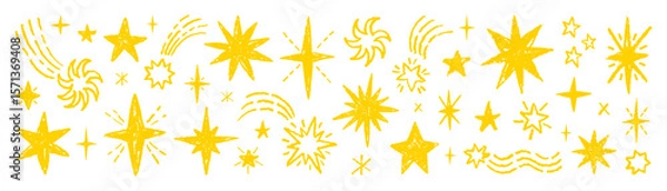 Fototapeta Star firework vector line icon. Hand drawn star element background. Firework sparkle illustration, doodle crayon sketch pattern. Brush spark shape. Pencil brush marker light burst set. Party sky bg