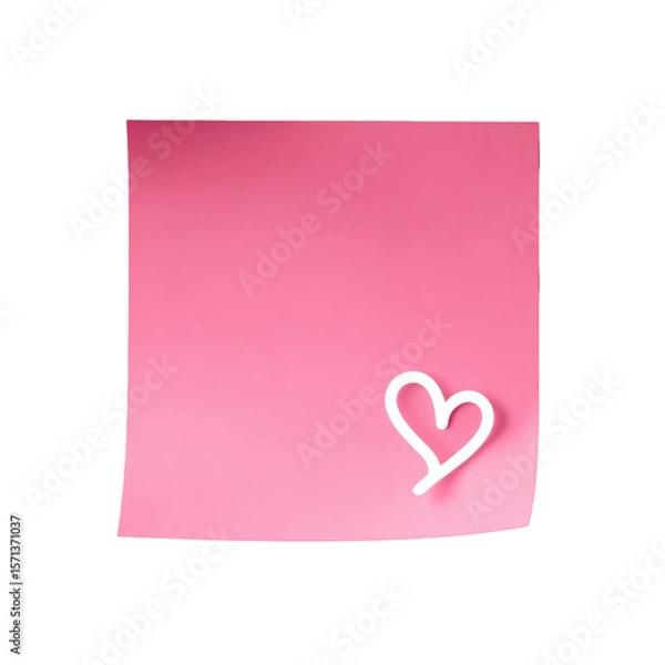 Fototapeta Heartfelt Message: A simple pink sticky note adorned with a delicate heart symbol, perfect for conveying a tender message.