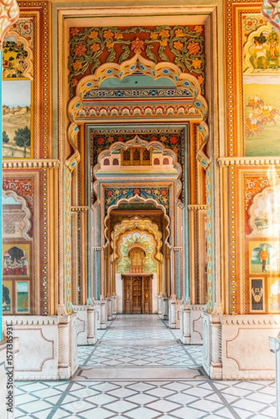Fototapeta Patrika Gate, a Vibrant and Ornately Designed Monument at Jawahar Circle in Jaipur, Rajasthan. Showcasing the Colorful Heritage of the Pink City