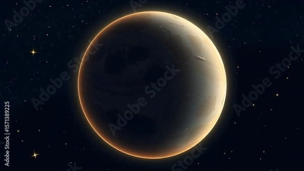 Fototapeta Space background with place for text. Surface of the planet with craters. Space decoration for your design. Stars and comets on dark background.