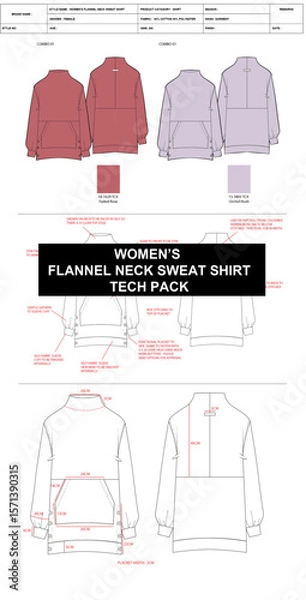 Fototapeta womens flannel neck sweatshirt tech pack