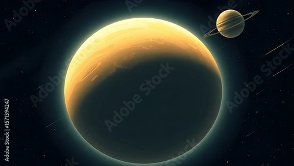 Fototapeta Space background with place for text. Surface of the planet with craters. Space decoration for your design. Stars and comets on dark background.