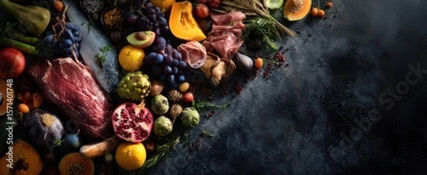 Obraz The vibrant assortment of fresh produce and meat for a gourmet feast.