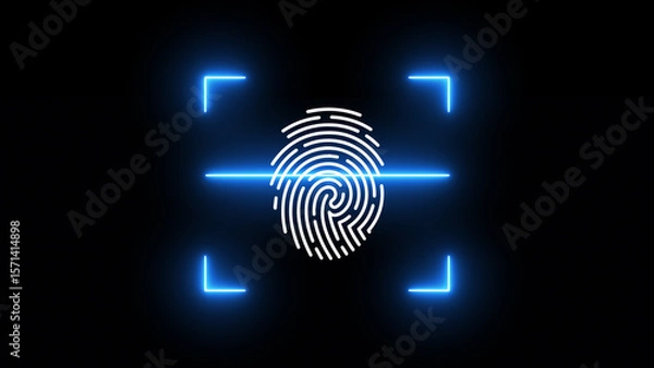 Fototapeta Glowing neon icon fingerprint scanning icon Isolated on Black Background